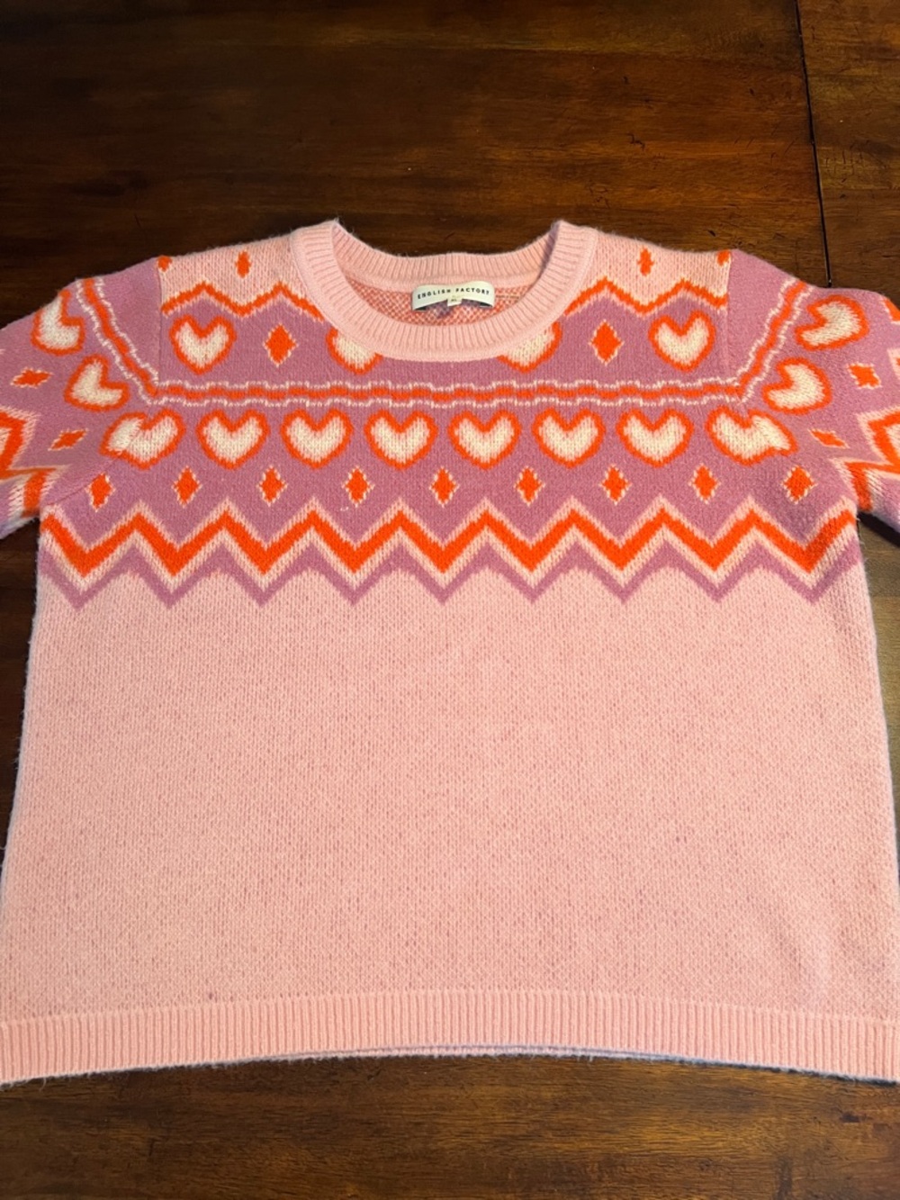 English Factory Pink Orange Heart Pattern Sweater XL - Picture 4 of 8
